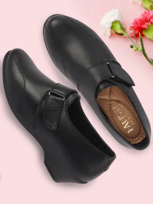 Women Black Outdoor Fashion Hook and Loop Platform Heel Slip On Shoes