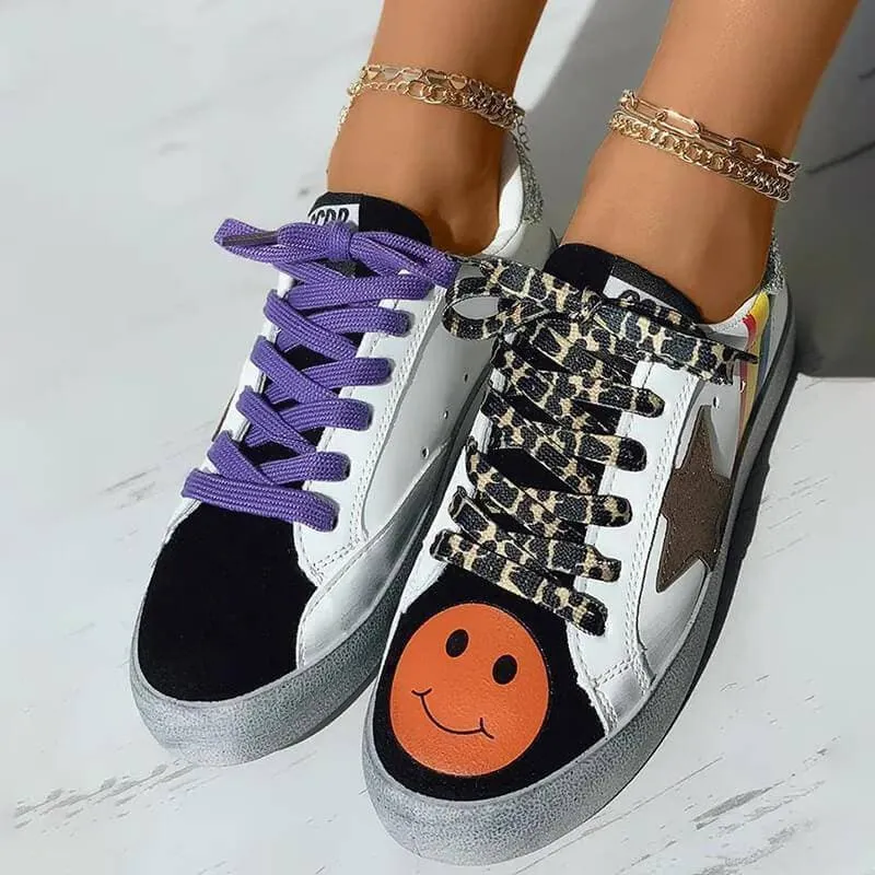 Women's Fashion Daily Graphic Star Striped Print Lace-up Sneakers