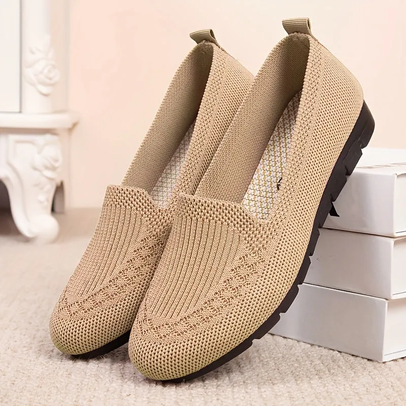 Women's Knitted Solid Color Loafers, Lightweight Non-slip Flat Slip On Shoes, Casual Walking Shoes