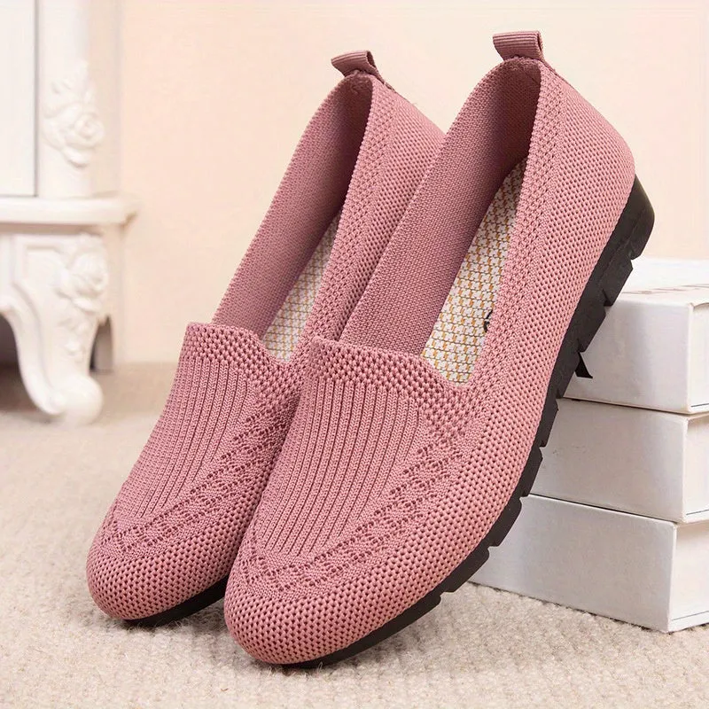 Women's Knitted Solid Color Loafers, Lightweight Non-slip Flat Slip On Shoes, Casual Walking Shoes