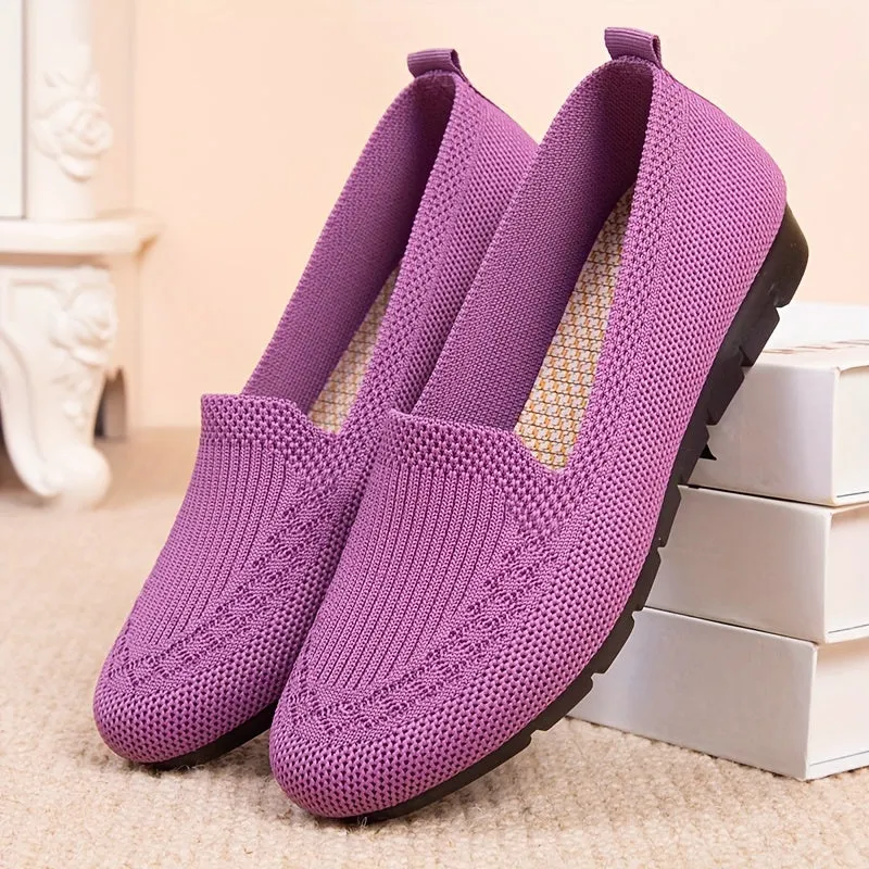 Women's Knitted Solid Color Loafers, Lightweight Non-slip Flat Slip On Shoes, Casual Walking Shoes