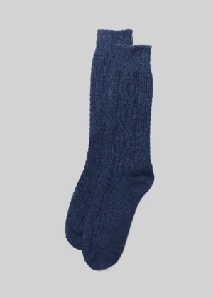 Wool Silk Cable Knit Socks | Navy | American Trench