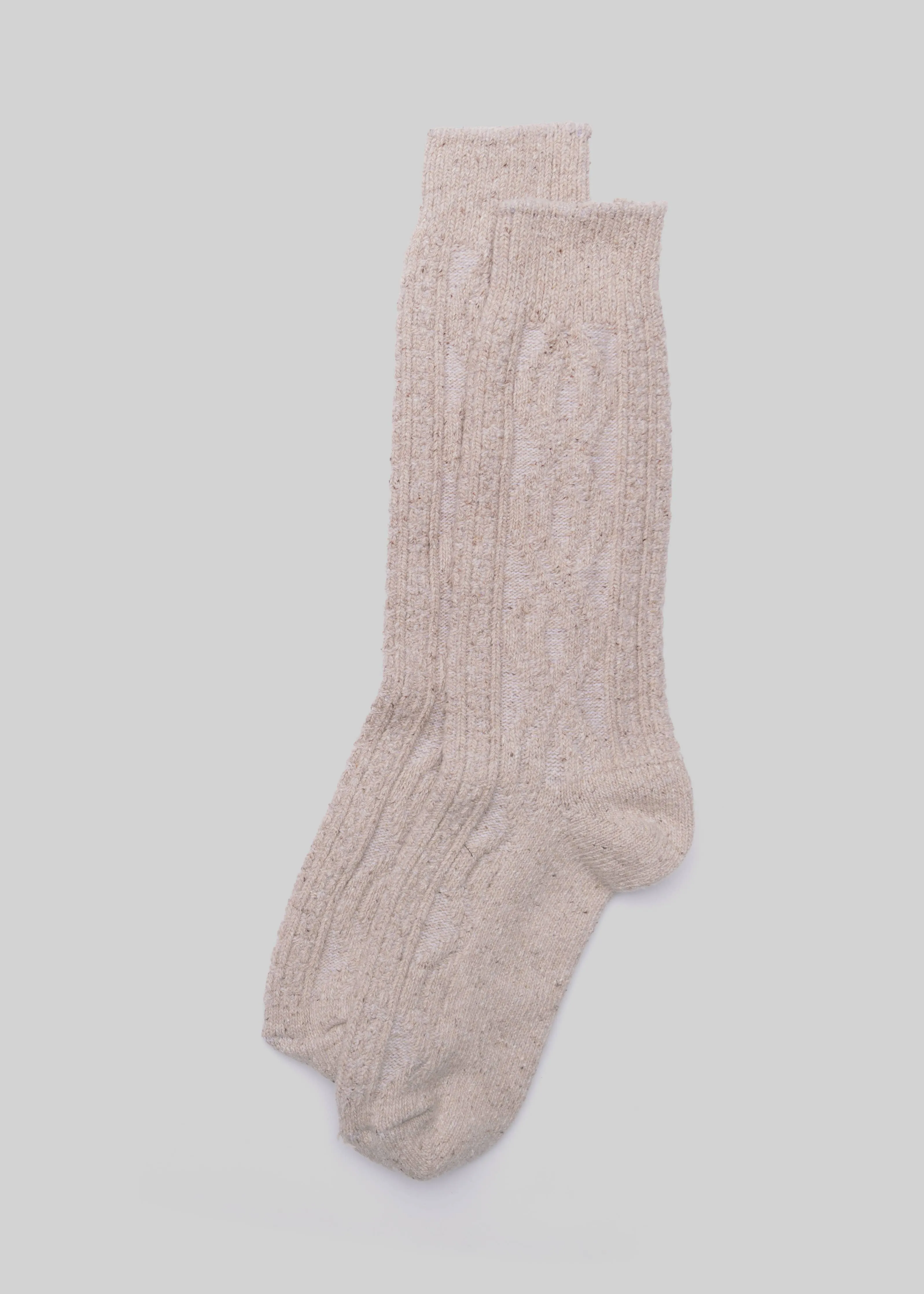 Wool Silk Cable Knit Socks | Oatmeal | American Trench